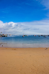 Fototapeta na wymiar beach with boats in the background