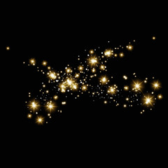 Confetti glittering wave. Vector golden sparkling comet tail on black background. - Vector