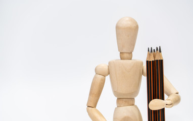 Back to school concept. man model holding pencil with white background