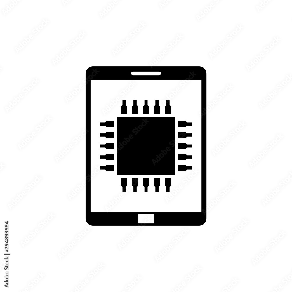 Aufkleber mobile processor, phone microprocessor flat vector icon