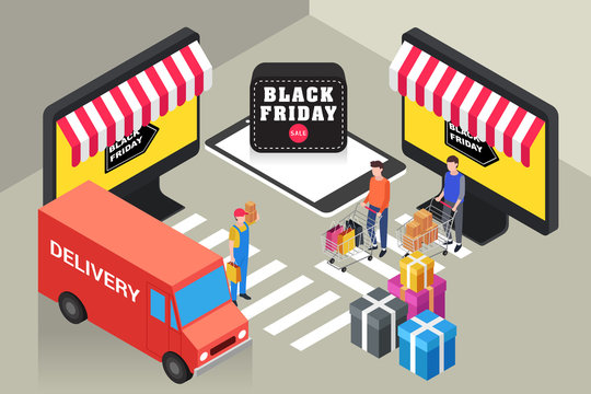 Isometric Illustration of Online Black Friday Sale