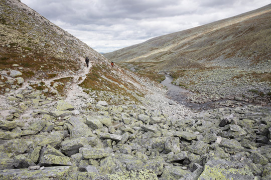 Men hiking in Rondane National Park, Norway