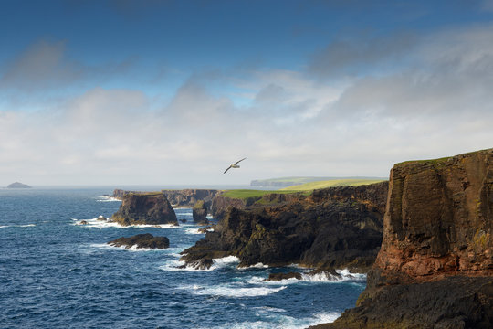 Rocky coastline on Shetland Islands, United Kingdom