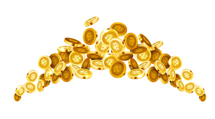 Falling coins, falling money, flying gold coins, golden rain. Jackpot or success concept. Modern background.