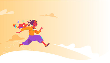 The school is over. A happy school boy running towards his dreams. Vector illustration