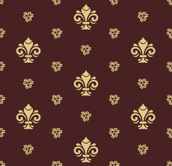 Seamless pattern. Modern geometric ornament with golden royal lilies. Classic vintage background