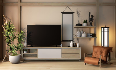 Wooden cabinet japan style on room ryokan and decoration japan style minimal design.3D rendering