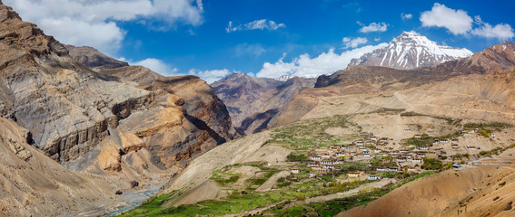 Panorama of Spiti valley and Kibber village