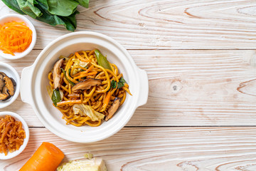 yakisoba noodles stir-fried with vegetable in asian style - vegan and vegetarian food