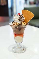 ice-cream with wafer and whipped cream