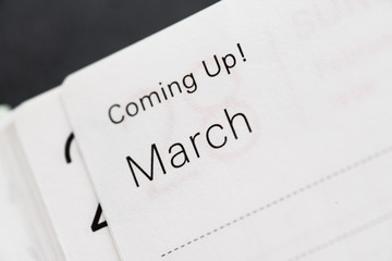 Obraz premium Coming Up! March, months of a year. Macro shot of a monthly planner.