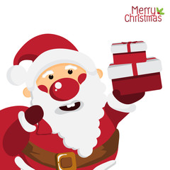 Cute Cartoon Santa Claus Character with a bag of gift on white isolated background, Merry Christmas and holiday concept,design for Greeting Card and Poster,Vector illustration.