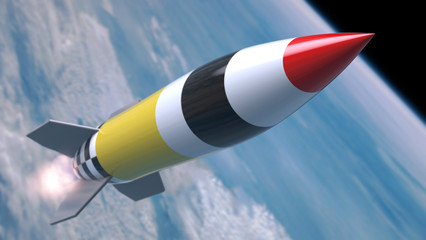 rocket launch in orbit close up, 3d rendering