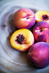 peaches on wooden table