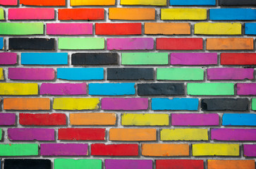 Background with wall of colorful bricks and some 3D-effect