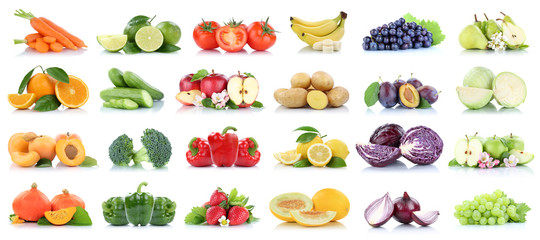 Fruits vegetables collection isolated apple apples oranges cabbage tomatoes banana colors fresh fruit