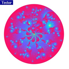 Round Mandala. Abstract pink glowing circle mandala or symmetrical illustration on white background. Shiny kaleidoscope ornament for banner decoration. Illustration for girls