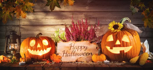 Foto op Plexiglas Halloween pumpkin head jack-o-lantern © Alexander Raths