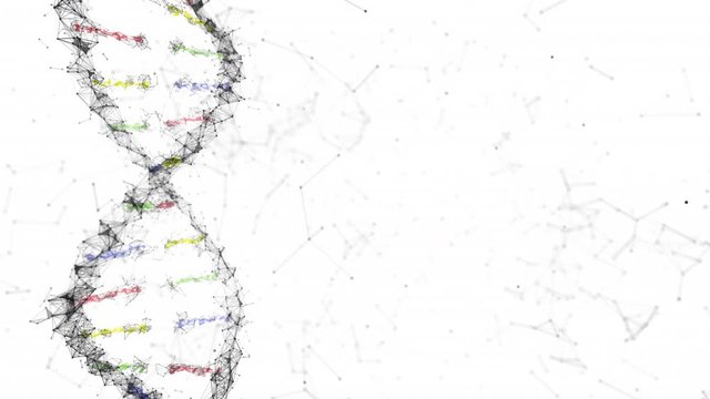 Animation of a DNA Strand with plexus. Rotating doble helix. Genetic concept. Medicine. With space for text or content.
