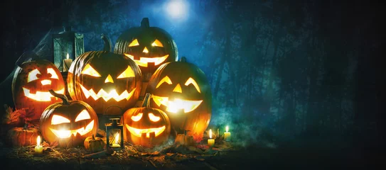 Gordijnen Halloween pumpkin head jack lantern © Alexander Raths