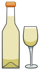 Bottle and glass of white wine isolated