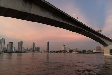 Rama3 bridge cross over Chao phraya river in evening Bangkok, Thailand. Cityscape Concept.
