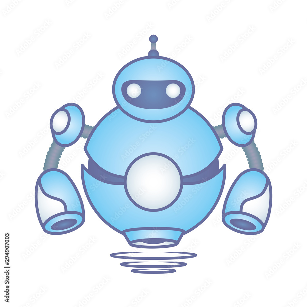 Poster robot floating cyborg isolated icon
