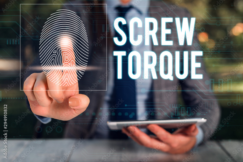 Poster text sign showing screw torque. business photo text measure of the twisting force required to spin t