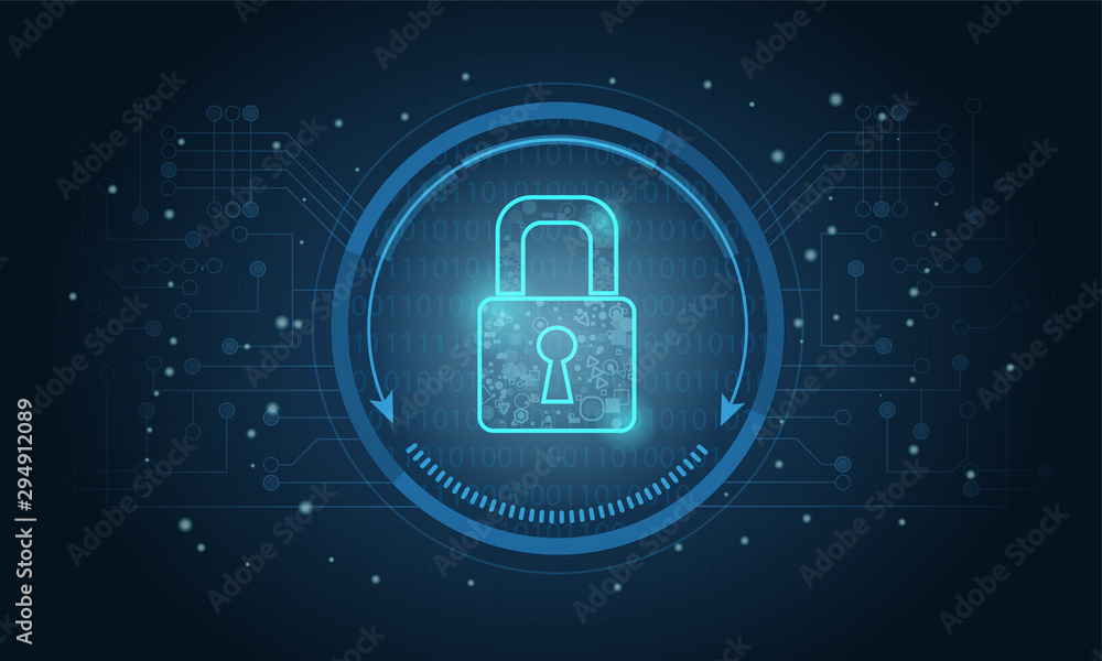 Poster data security concept. cyber data or information privacy idea. modern digital background. vector ill