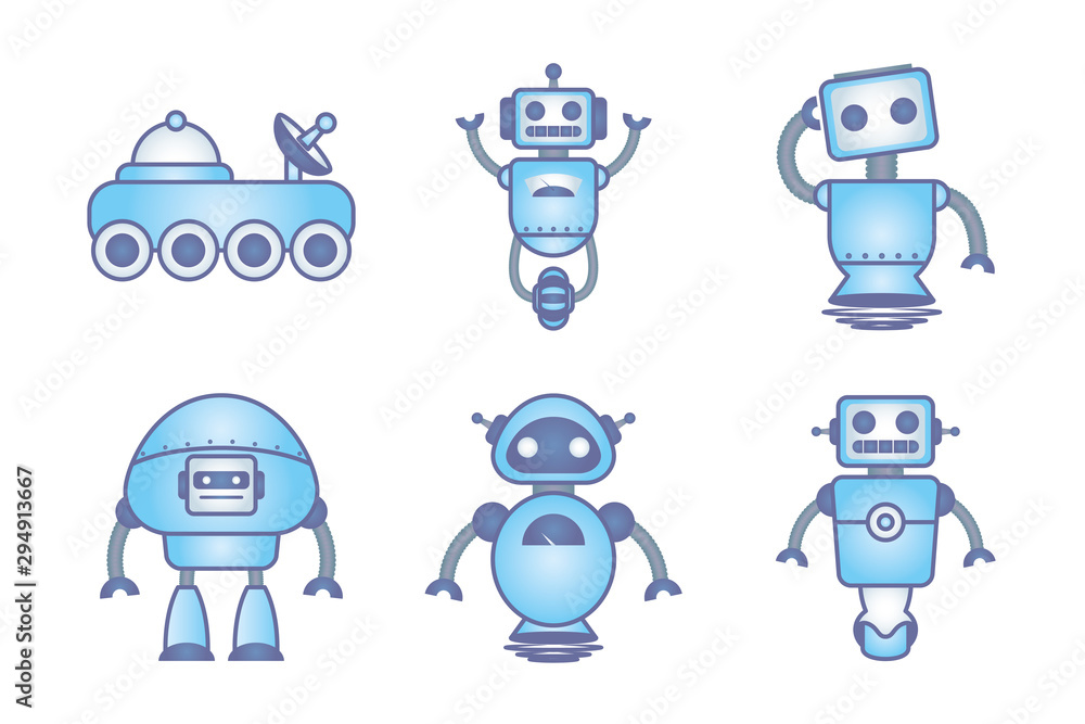 Poster bundle of robots cyborg set icons