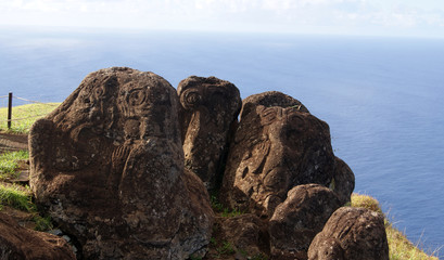 Fototapeta na wymiar amazing idols and cave paintings of easter island