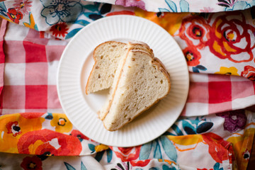 Peanut butter and jelly sandwich on white bread