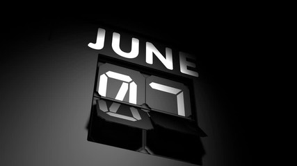 June 7 date. digital calendar change to June 7 animation