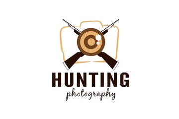 Obraz premium Hunting photography logo template with gun and target illustration