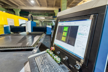 Fototapeta premium cnc machine control panel for laser cutting of metal makes the cutting of a metal sheet.