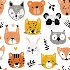 Seamless pattern with cute animals head