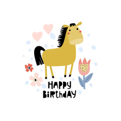 Birthday card with cute horse