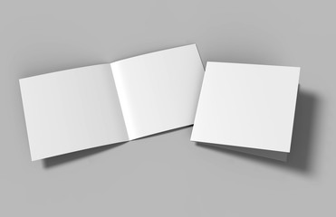 Half-fold brochure blank white template for mock up and presentation design. 3d illustration. - obrazy, fototapety, plakaty