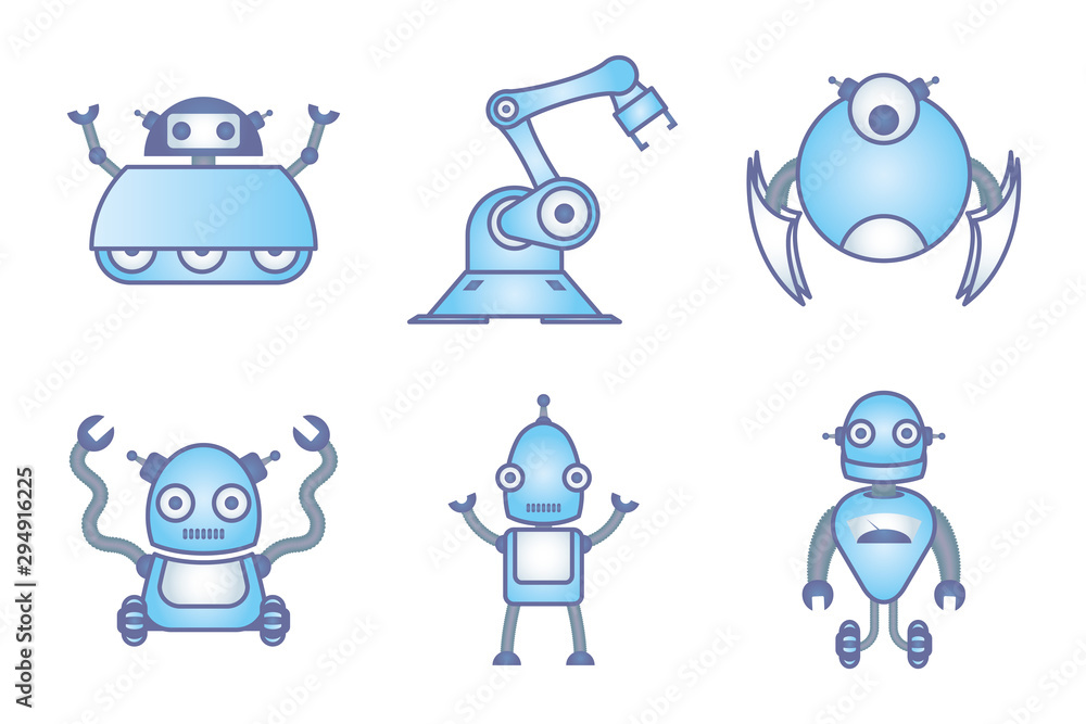 Poster bundle of robots cyborg set icons