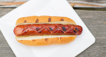 Hot dog on white plate