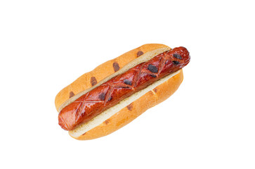 Hot dog on white plate
