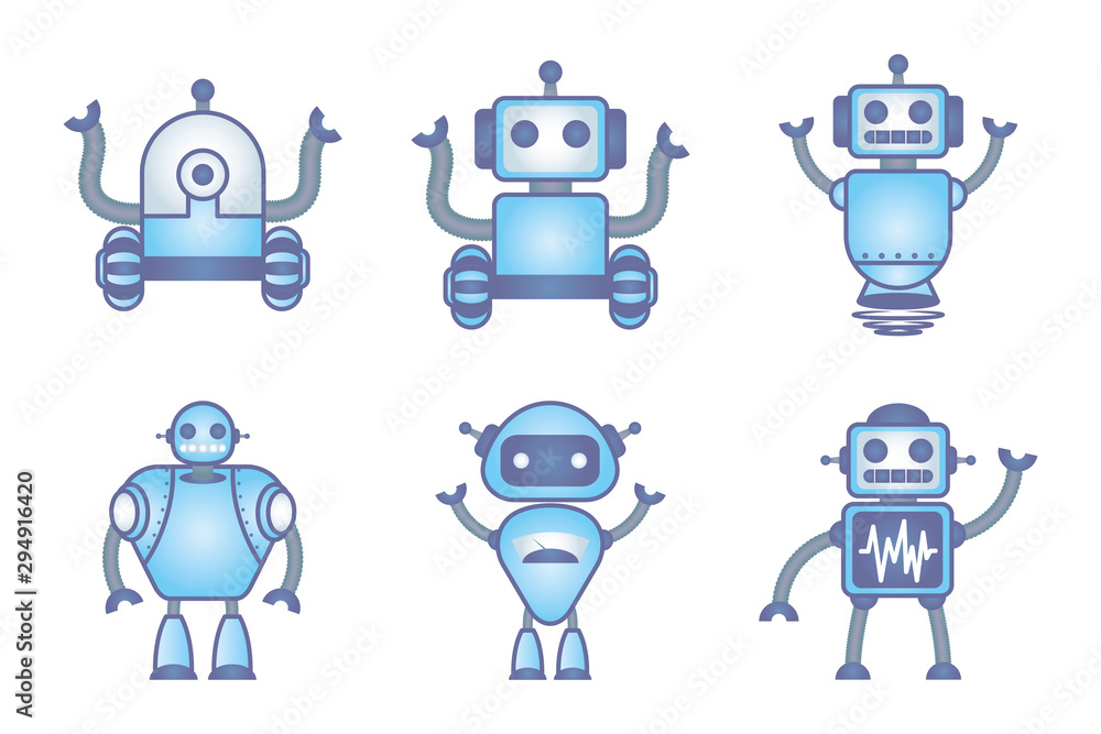Poster bundle of robots cyborg set icons