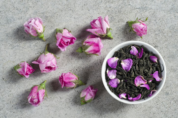 Tea with rose petals.