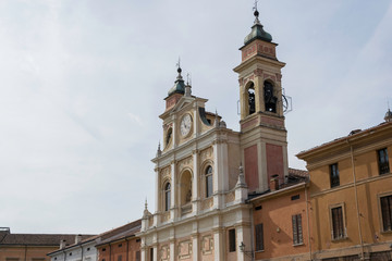 Fototapeta na wymiar Church with two towers in the town of Guastalla in Italy
