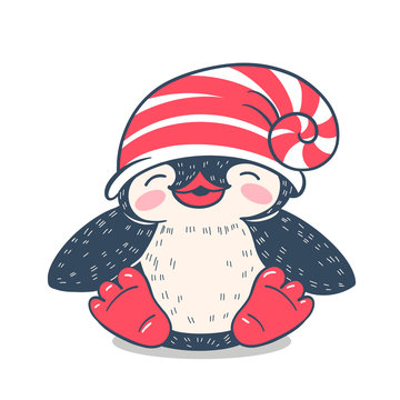Winter illustration with funny cartoon penguin