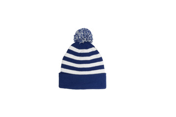 Blue winter hat on a white background