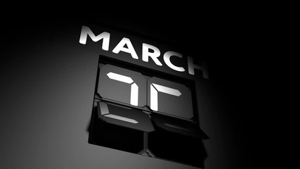 March 25 date. digital calendar change to March 25 animation