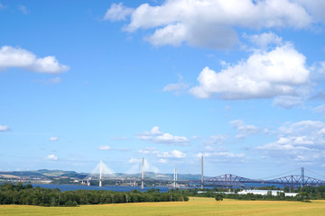 The three bridges over the Firth of Forth near Edinburgh seen from 