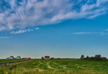 volcanic landscapes and farms in southern Iceland