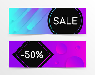 Sale banners with text space, abstract elements, waves,purple and pink color